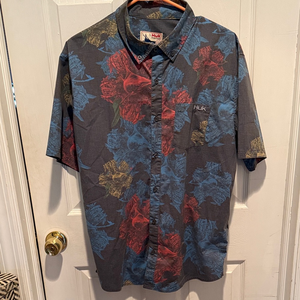 Huk Men's Casual Floral Button Down Shirt - Blue, Red, Grey